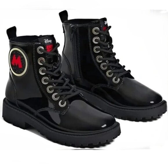 Zara | Disney Mickey Mouse Patent Leather‎ Combat Boots | SZ 34 (US Size 2) - Picture 2 of 13